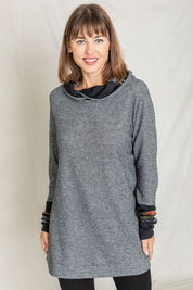 Women's Hooded Tunic with Plaid Trim