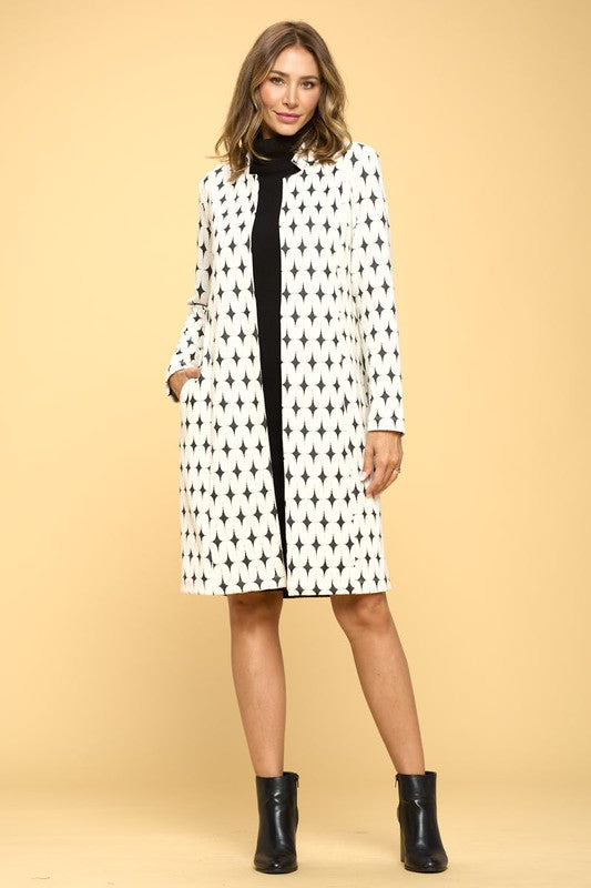 Women's Regular Fit Knit Jacquard Open Coat