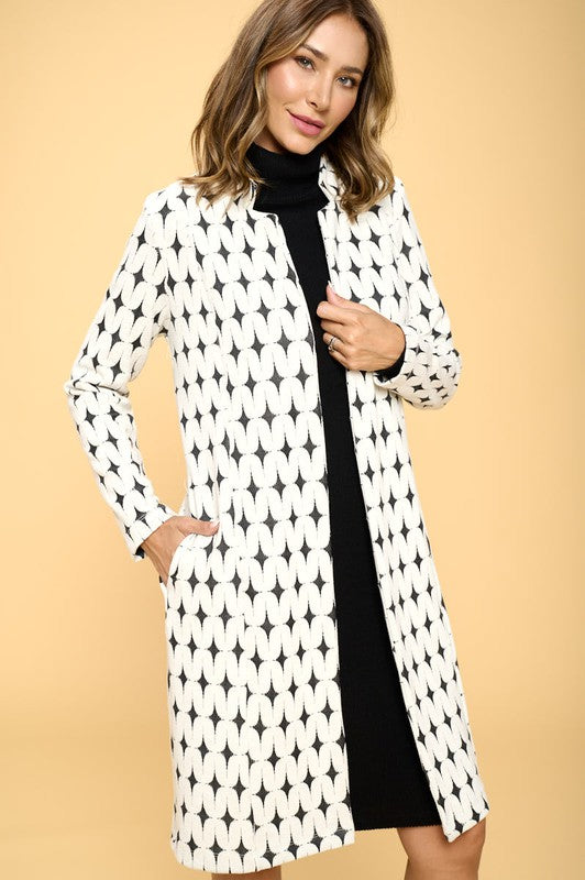 Women's Regular Fit Knit Jacquard Open Coat