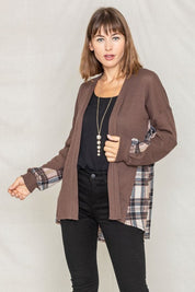 Women's Plaid Back Waffle Knit Cardigan