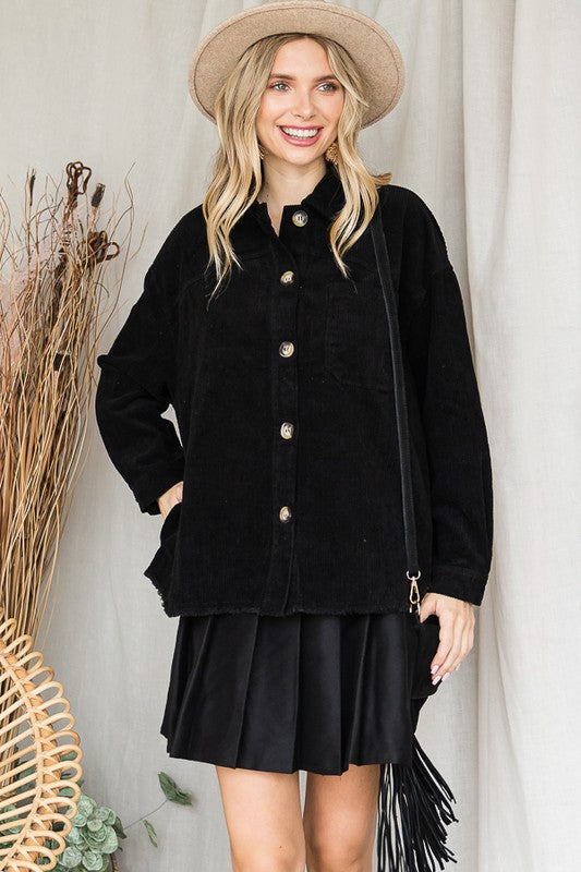 Women's Long Sleeve Ribbed Velvet Button-Up Jacket