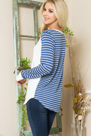 Women's Casual Striped Button Top in Crepe Knit