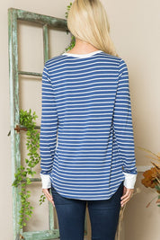 Women's Casual Striped Button Top in Crepe Knit