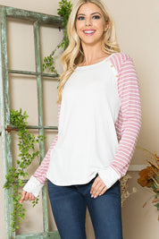 Women's Casual Striped Button Top in Crepe Knit