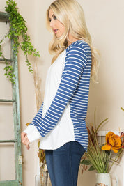 Women's Casual Striped Button Top in Crepe Knit