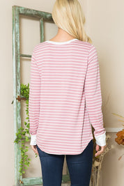 Women's Casual Striped Button Top in Crepe Knit