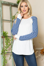 Women's Casual Striped Button Top in Crepe Knit