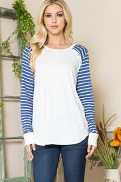 Women's Casual Striped Button Top in Crepe Knit