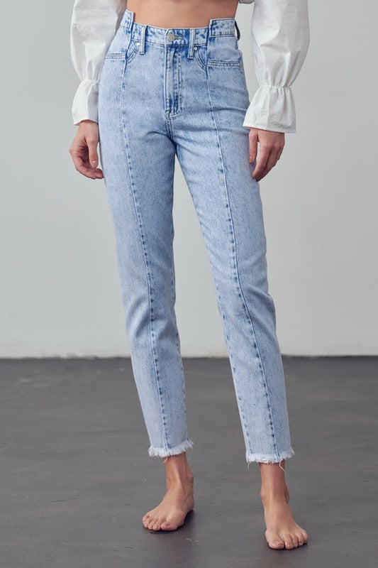 Women's High Waist Frayed Tapered Jeans