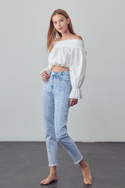 Women's High Waist Frayed Tapered Jeans