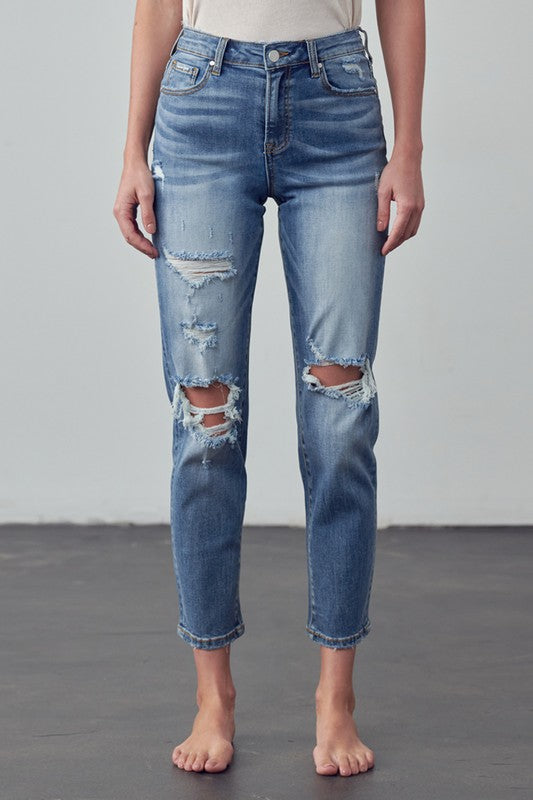 Women's High Rise Medium Wash Girlfriend Jeans