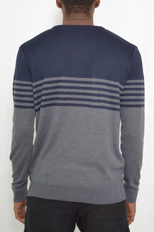 Men's V-Neck Stripe Knit Pullover Sweater