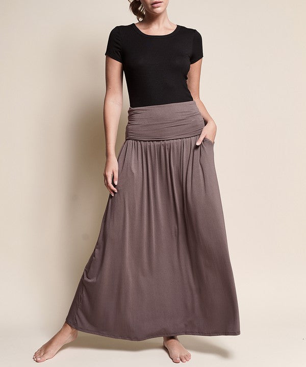 Women's Flared Bamboo Maxi Skirt with Pockets