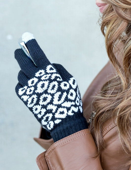 Women's Leopard Print Stretch Touch Gloves