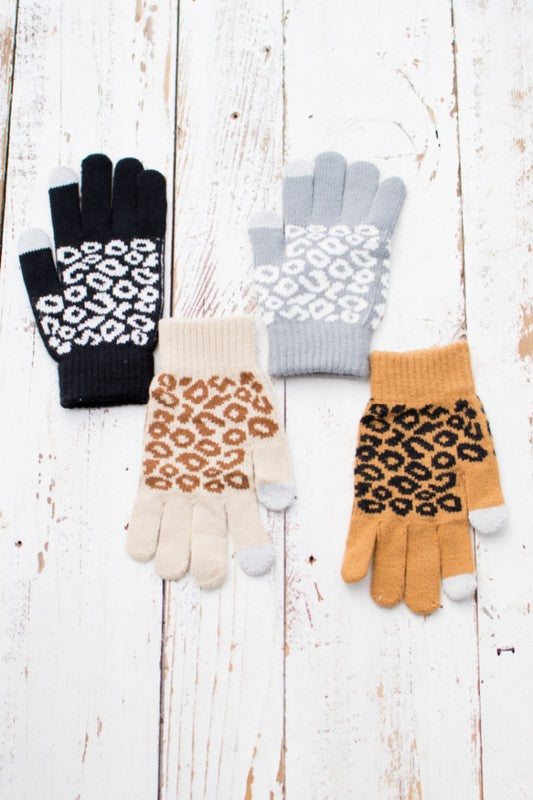 Women's Leopard Print Stretch Touch Gloves