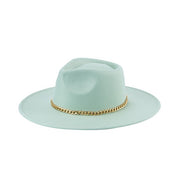 Women's Casual Suede Felt Fedora Hat with Gold Chain