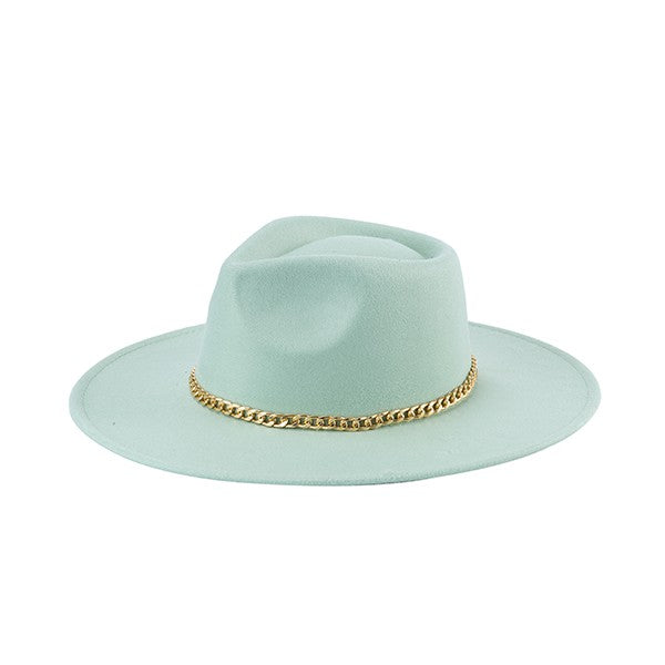 Women's Casual Suede Felt Fedora Hat with Gold Chain