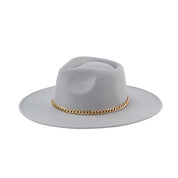 Women's Casual Suede Felt Fedora Hat with Gold Chain