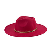 Women's Casual Suede Felt Fedora Hat with Gold Chain