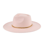 Women's Casual Suede Felt Fedora Hat with Gold Chain