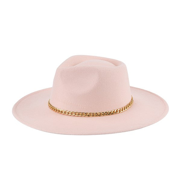 Women's Casual Suede Felt Fedora Hat with Gold Chain