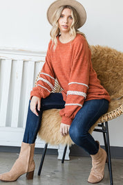 Women's Loose Fit Tunic with Tweed Trim Long Sleeves