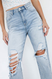 Women's High Waist Ripped Loose Fit Jeans