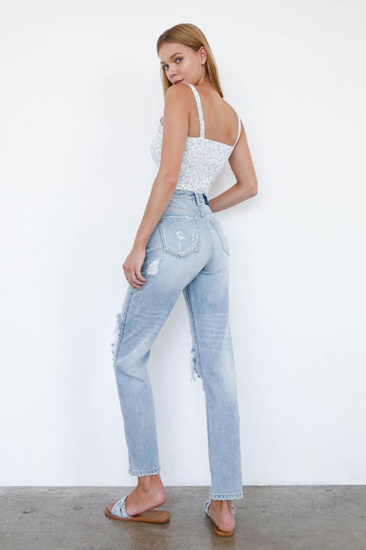 Women's High Waist Ripped Loose Fit Jeans