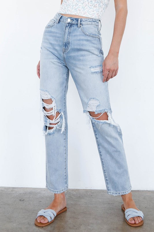 Women's High Waist Ripped Loose Fit Jeans