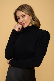 Women's Regular Fit Turtleneck Puff Sleeve Top