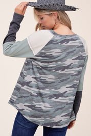 Women's Camouflage Color Block Long Sleeve Top