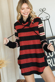 Women's Long Sleeve Cowl Neck Striped Tunic