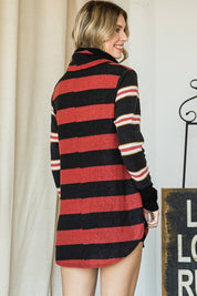 Women's Long Sleeve Cowl Neck Striped Tunic