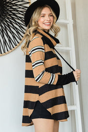 Women's Long Sleeve Cowl Neck Striped Tunic