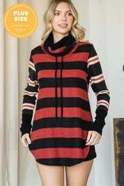 Women's Long Sleeve Cowl Neck Stripe Tunic