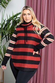 Women's Long Sleeve Cowl Neck Stripe Tunic