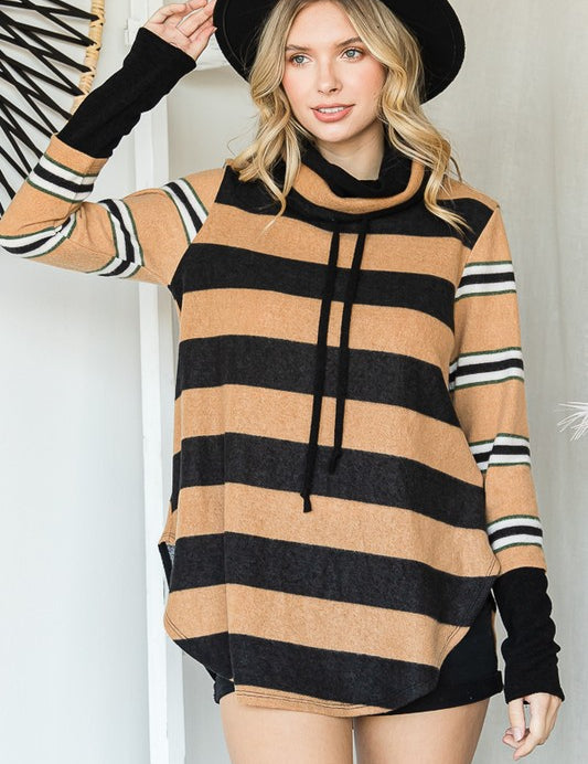 Women's Long Sleeve Cowl Neck Stripe Tunic