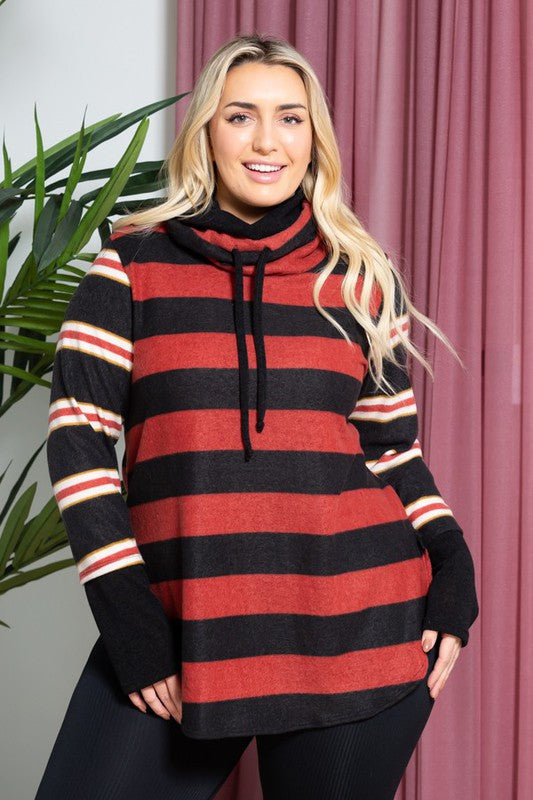 Women's Long Sleeve Cowl Neck Stripe Tunic