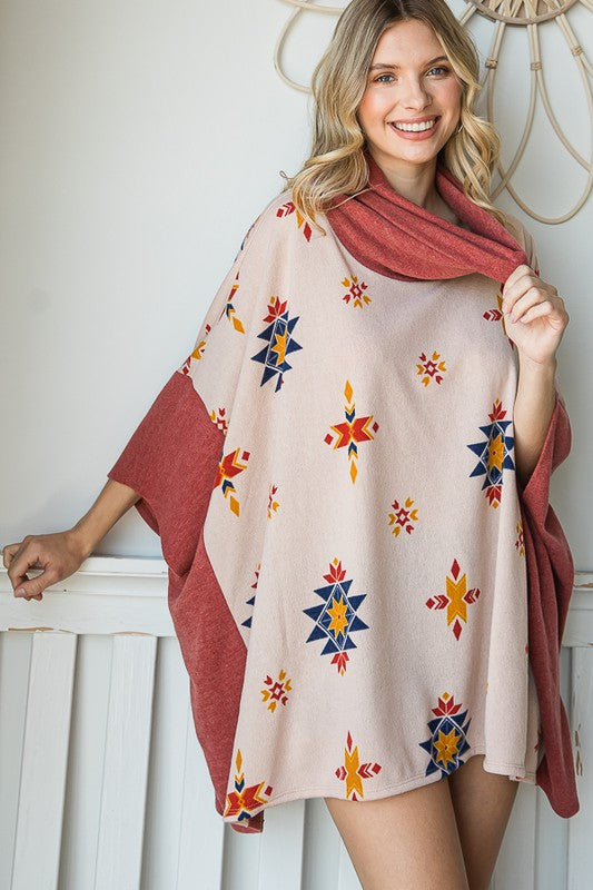 Women's Aztec Print Oversized Poncho