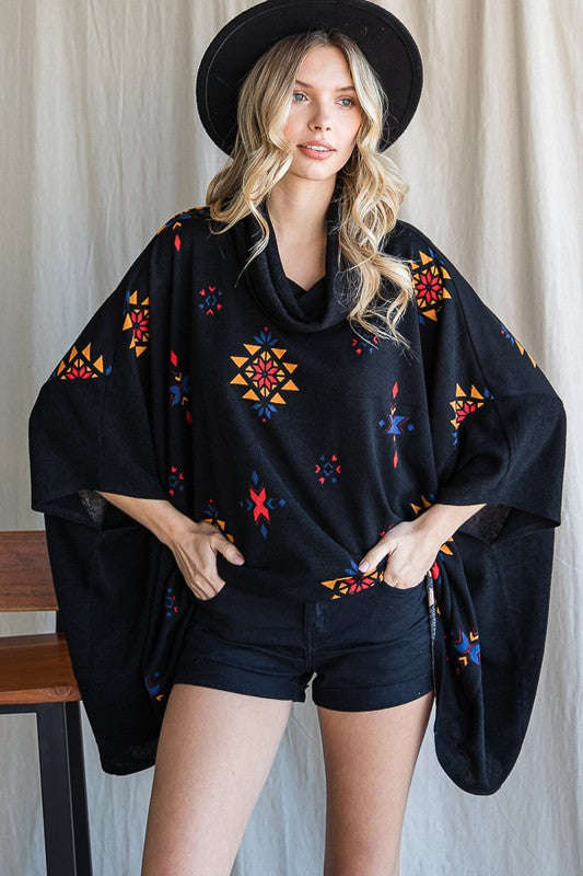 Women's Aztec Print Oversized Poncho