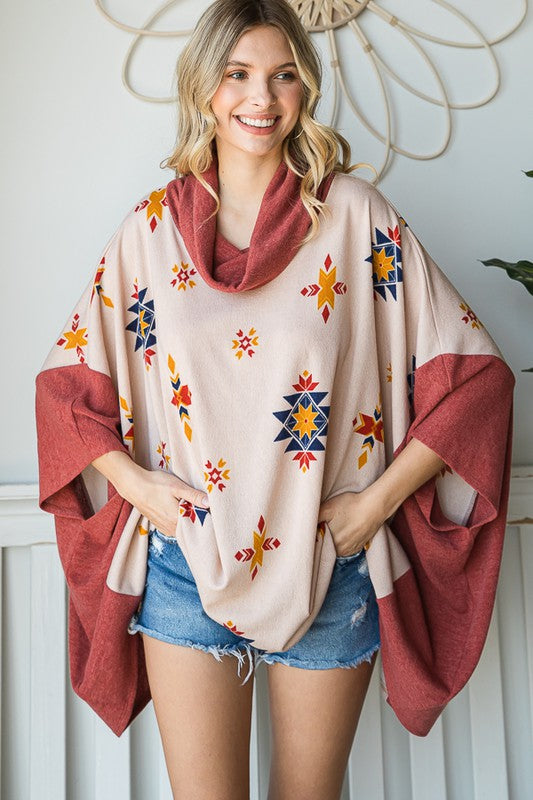 Women's Aztec Print Oversized Poncho