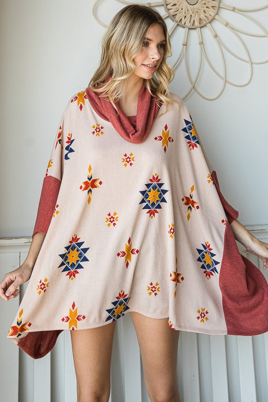 Women's Aztec Print Oversized Poncho