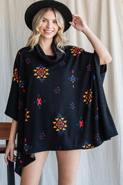 Women's Aztec Print Oversized Poncho