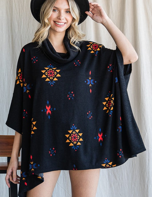 Women's Aztec Print Oversized Poncho