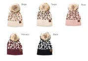 Women's Leopard Print Faux Fur Pom Beanie