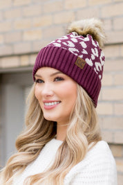 Women's Leopard Print Faux Fur Pom Beanie