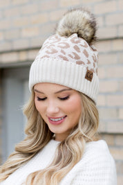 Women's Leopard Print Faux Fur Pom Beanie