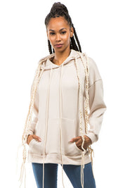 Women's Multi-Strip Layered Hoodie with Front Pocket