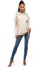 Women's Multi-Strip Layered Hoodie with Front Pocket