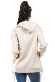 Women's Multi-Strip Layered Hoodie with Front Pocket